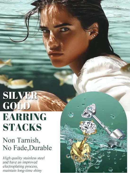 Hypoallergenic Flat Back Earrings-Cartilage Earring Stacks-Surgical Steel Earrin - Picture 7 of 9